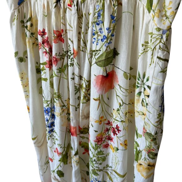 H&M Smocked Linen Blend Sundress Floral Lined Adjustable Straps Midi Summer - Picture 10 of 16